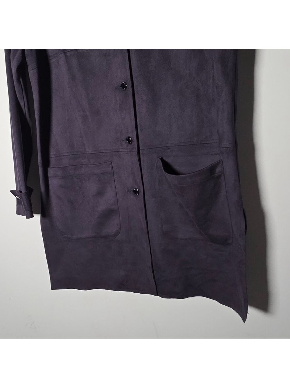 Bylyse Longline Faux Suede Jacket Navy Button Front Pockets Small - Picture 4 of 12